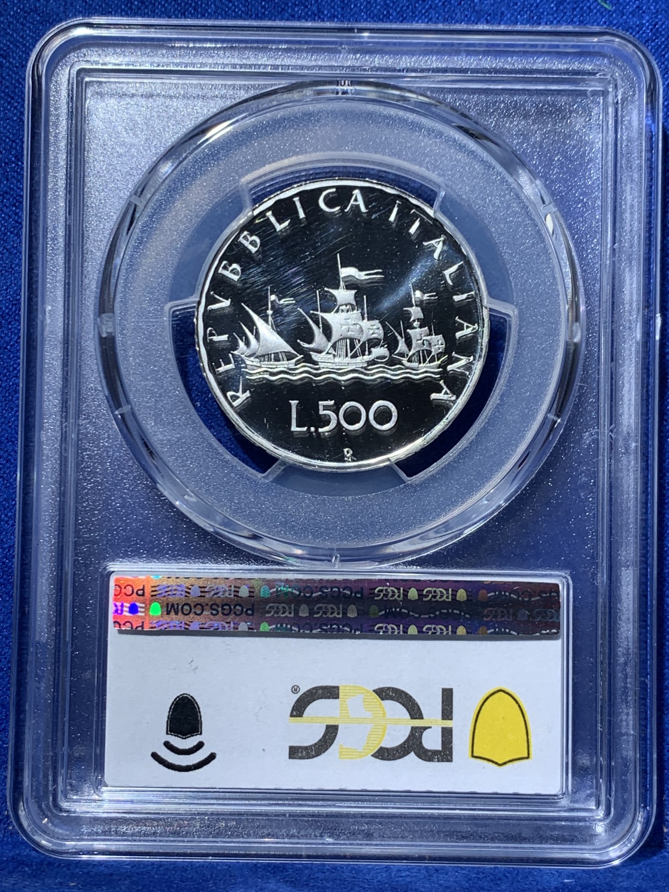 《竞宝斋》第257场-周日，周一 2场连拍 (全场包邮) PCGS PR69DCAM 意大利1989年罗马造币厂500里拉帆船女神银币 69分凝霜明显潜力巨大