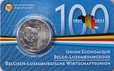 S&S Numismatic世界钱币-拍卖 第112期  - 比利时2021年 比利时卢森堡经济联盟 2欧元双色纪念币官方卡币