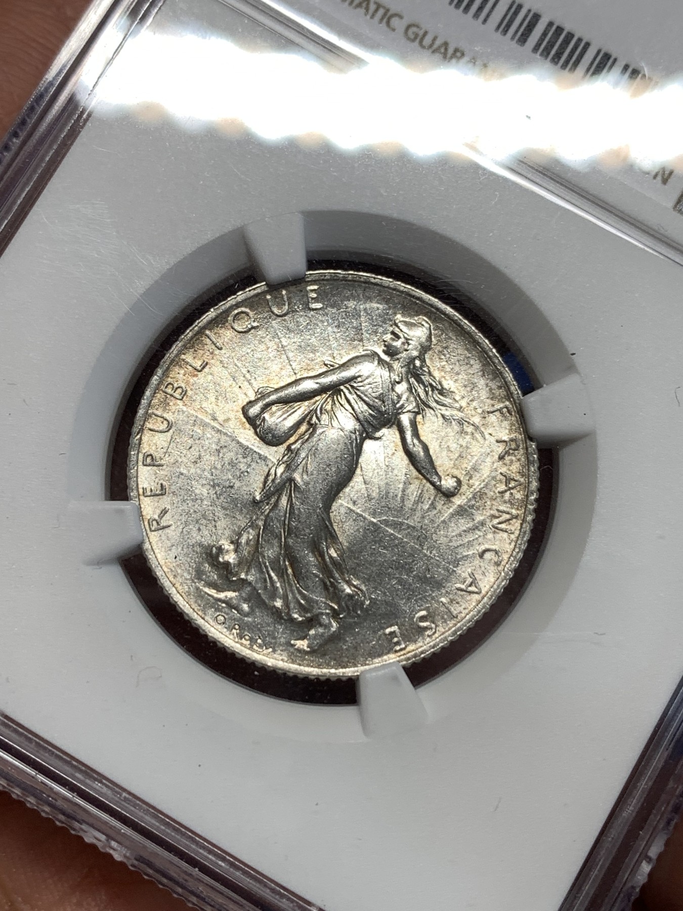 《竞宝斋》第257场-周日，周一 2场连拍 (全场包邮) NGC MS61 法国1918年播种女神2法郎银币