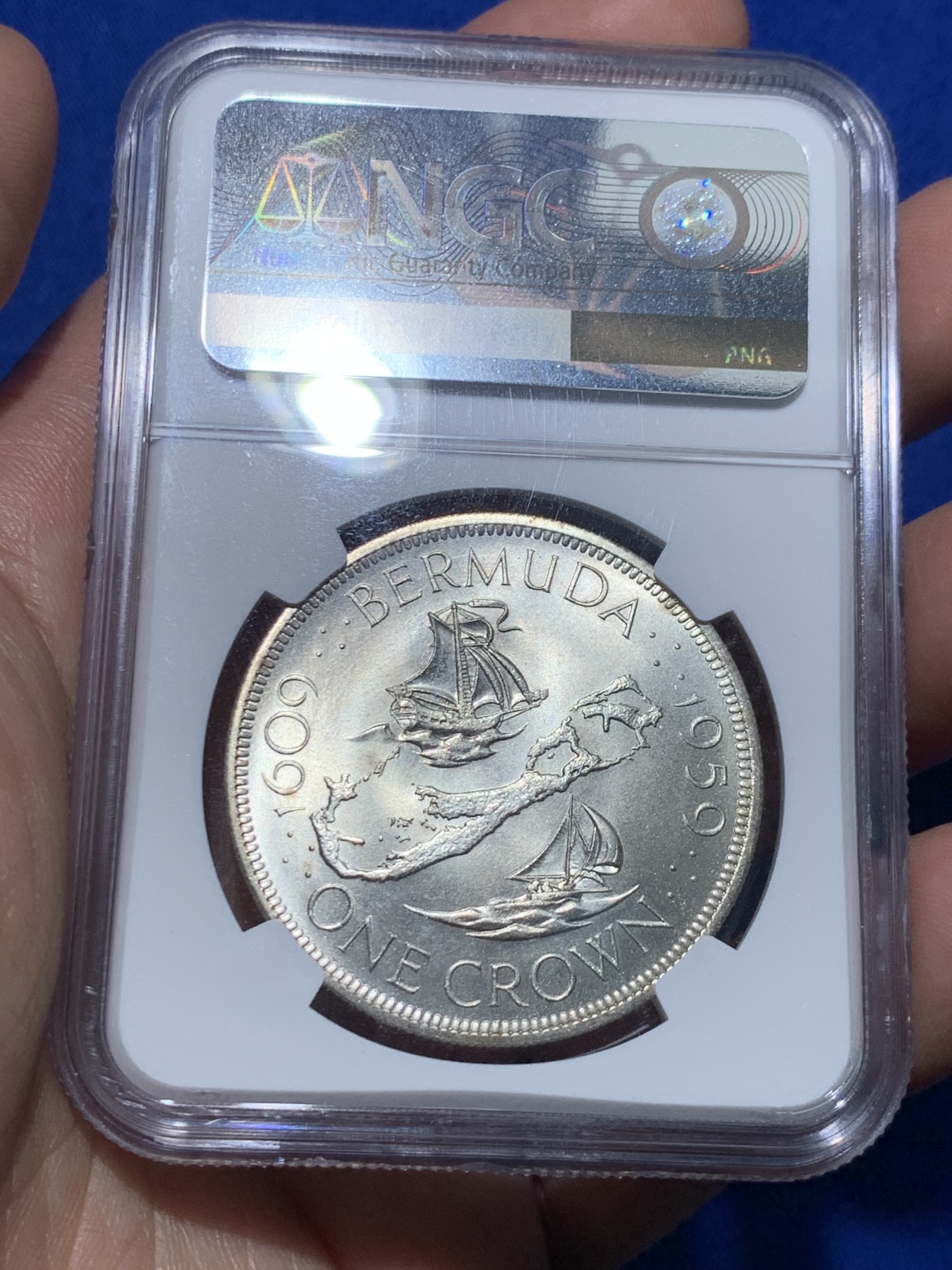 《竞宝斋》第257场-周日，周一 2场连拍 (全场包邮) NGC MS66 1959年百慕大1克朗大银币，百慕大早期唯一的高银克朗，少见品种