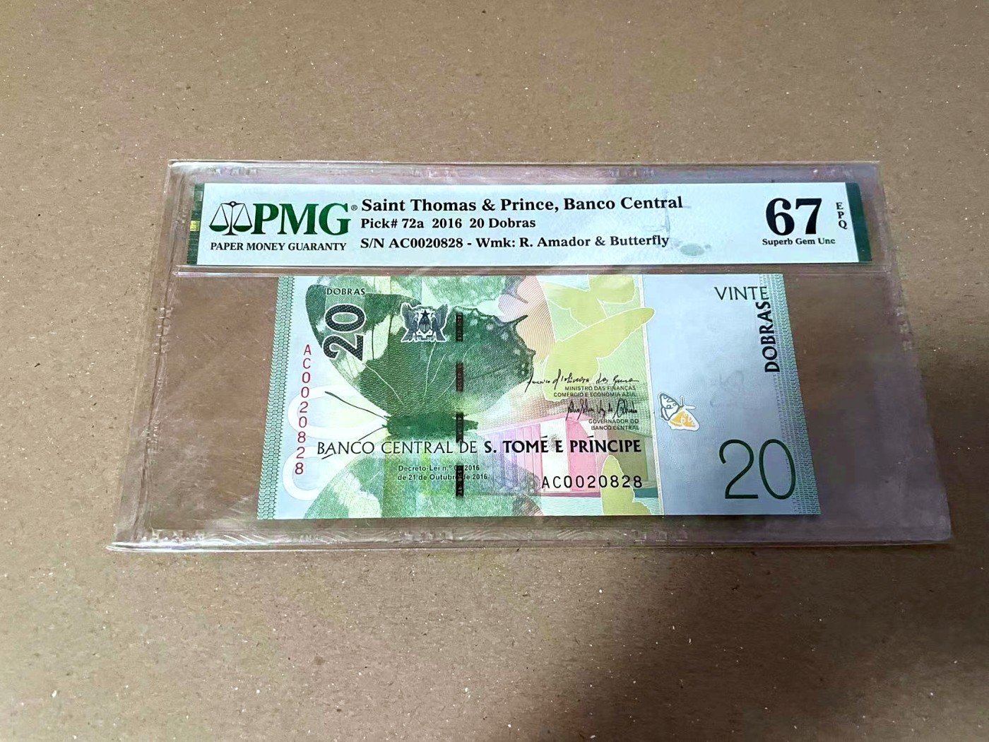 【Blue Auction】✨世界纸币精拍第460期【精】 【无47】圣多美和普林西比 2016年20多布拉 PMG67EPQ 高分 