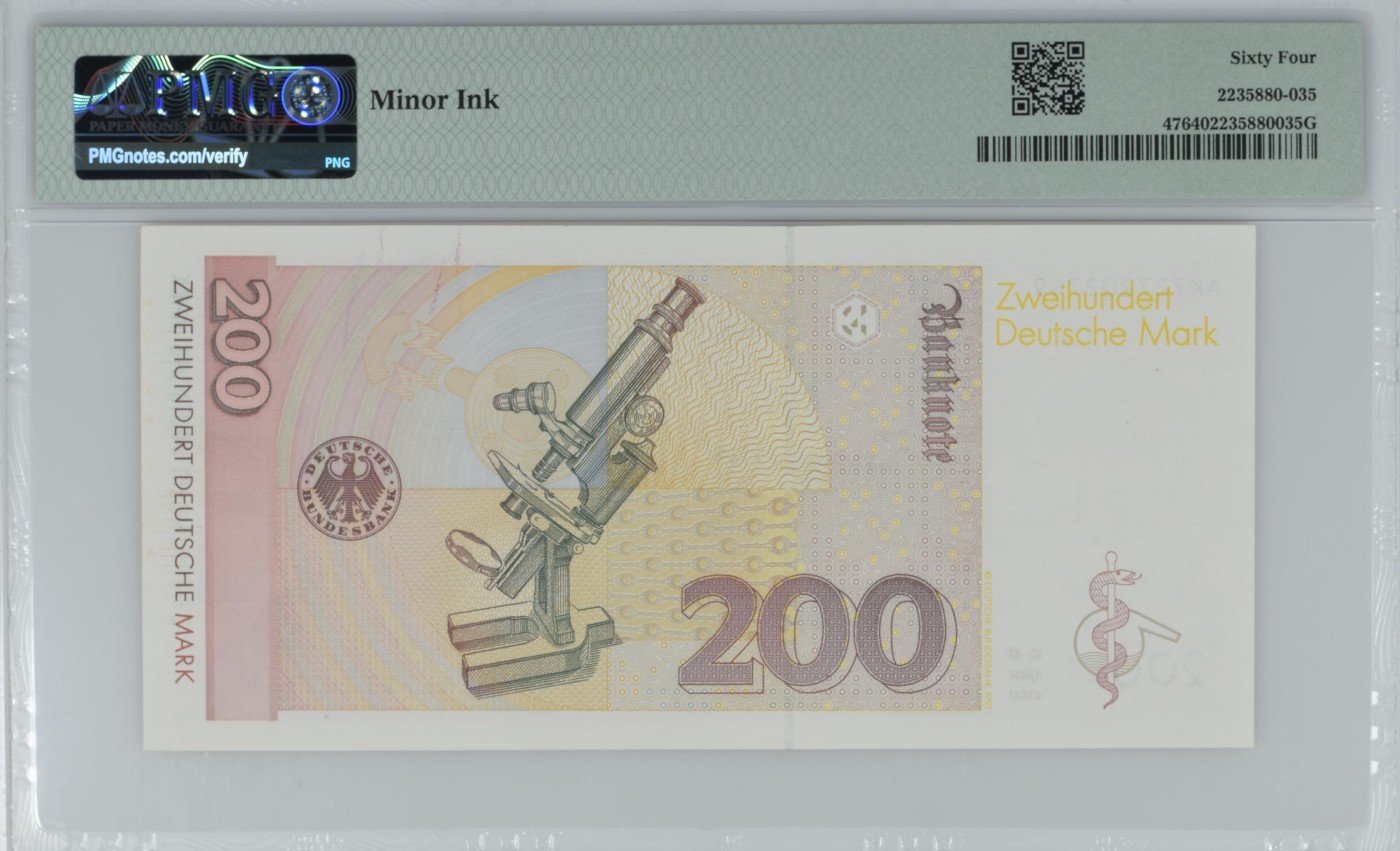 收藏联盟Quantum Auction 第337期拍卖  德国联邦1996年200马克 PMG64 诺贝尔医学奖得主 埃尔利希