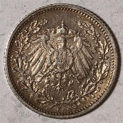 紫瑗钱币——第576期 - 德国 1907年 F版 第二帝国 1/2马克 银币 2.77克 0.9银