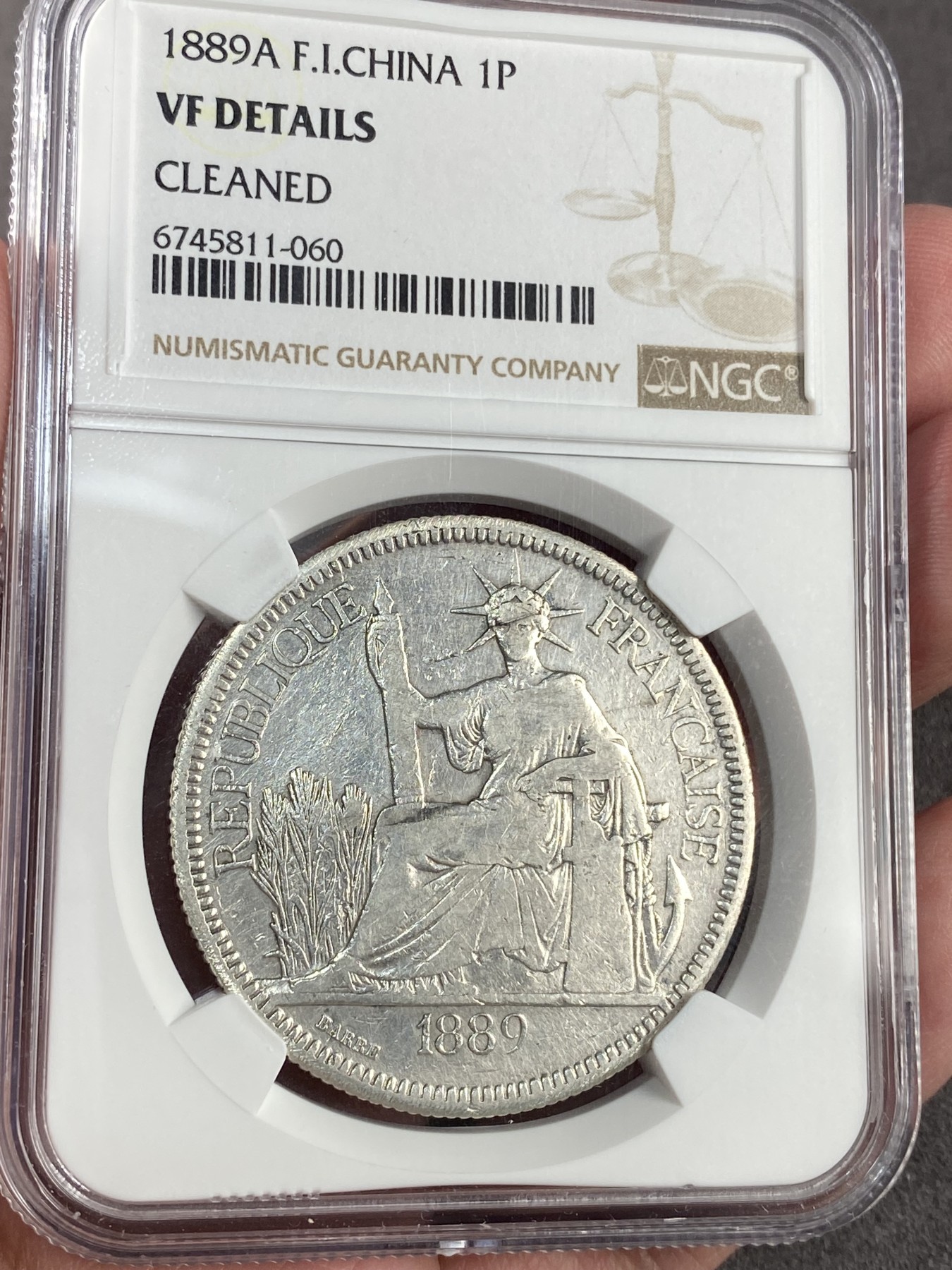 万国钱币拍卖第023期（金辉银韵之夜） NGC VFD 1889年法属印支1皮阿斯特坐洋大银币