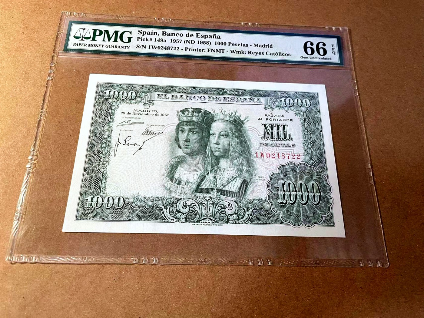【Blue Auction】✨世界纸币精拍第461期【精】  西班牙 1957年1000比塞塔 PMG66EPQ 双王经典 