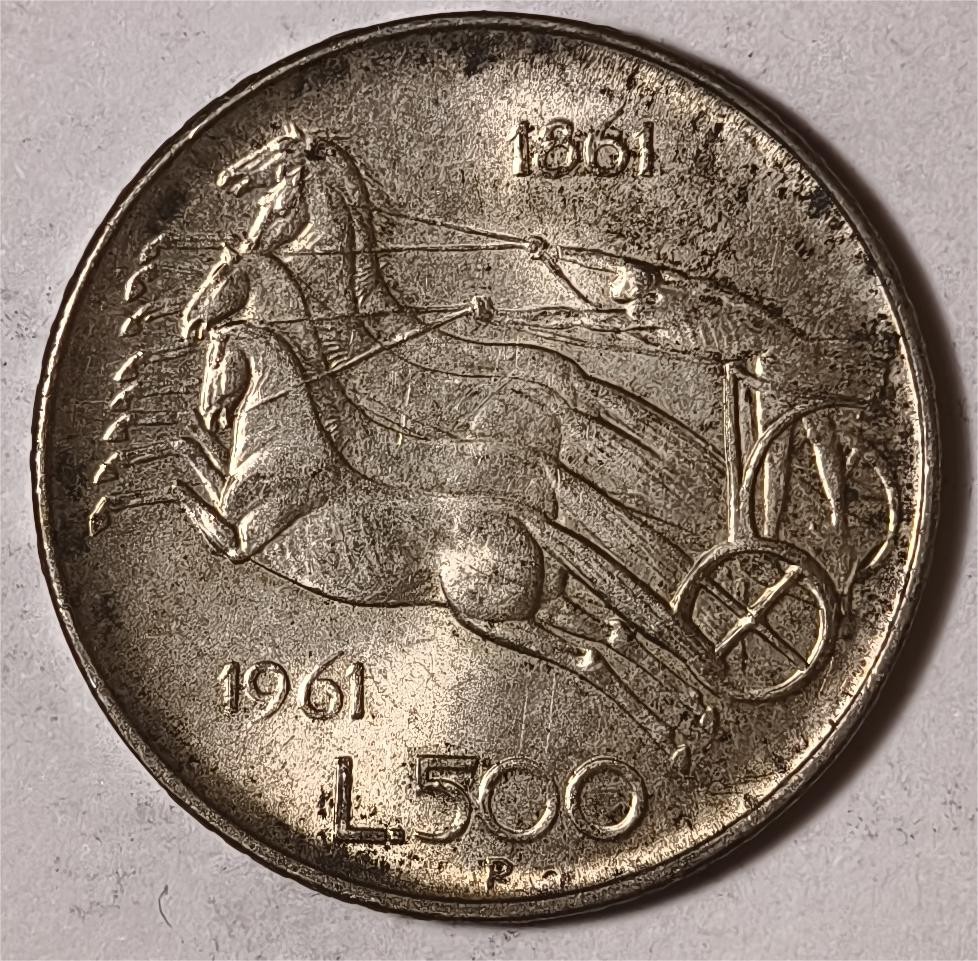 紫瑗钱币——第336期拍卖 意大利 1961年 马车 500里拉 11克 0.835银 UNC