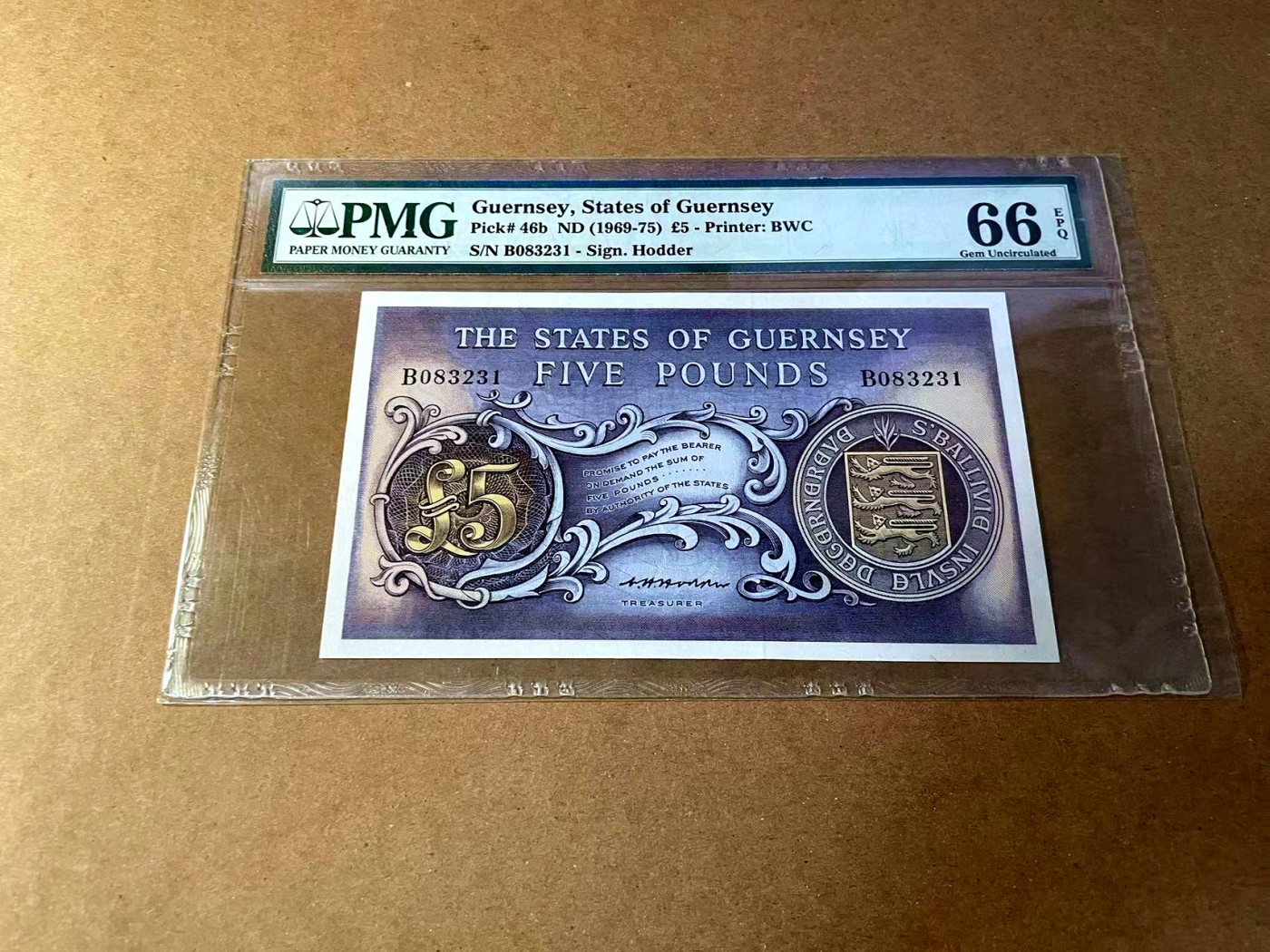 【Blue Auction】✨世界纸币精拍第461期【精】 【无47】根西 1969-75年5镑 BWC出品 经典彩背 PMG66EPQ 