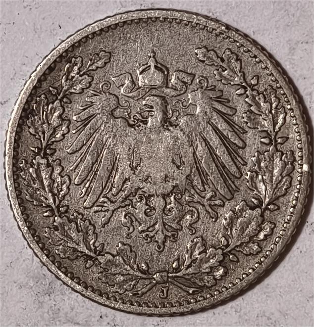 紫瑗钱币——第360期拍卖 德国 1906年 J版 第二帝国 1/2马克 银币 2.77克 0.9银