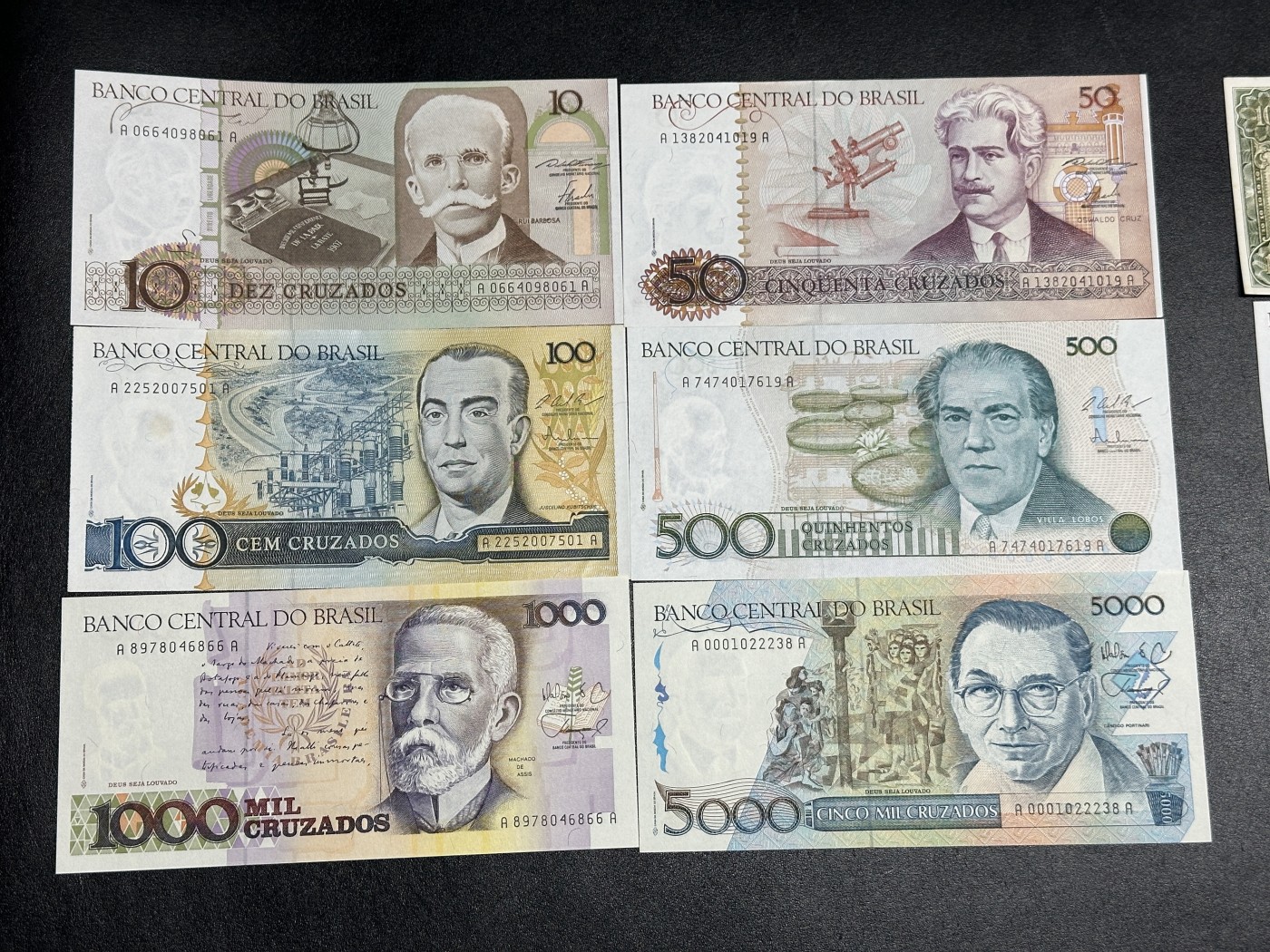 《外钞收藏家》第三百五十六期（美洲纸币专场） 巴西1986版套币10-5000，计6枚 全新 个别有潮