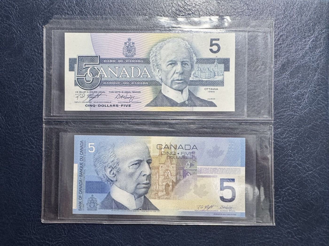 收藏联盟Quantum Auction 第337期拍卖  加拿大1986年和2002年5元全同号同签名一对 品相全新UNC