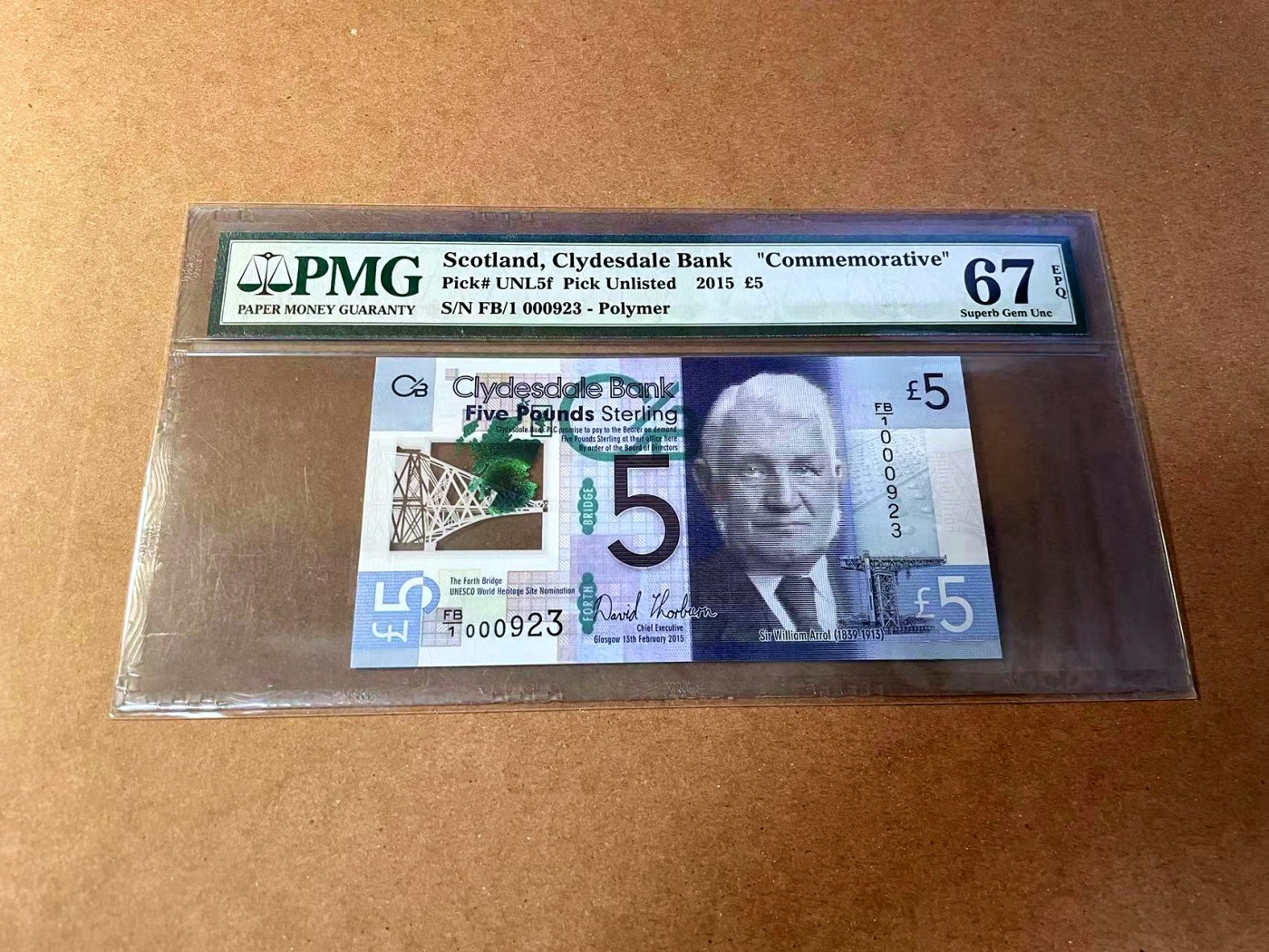【Blue Auction】✨世界纸币精拍第461期【精】 【FB/1冠923小号】苏格兰 2015年5镑 PMG67EPQ 高分