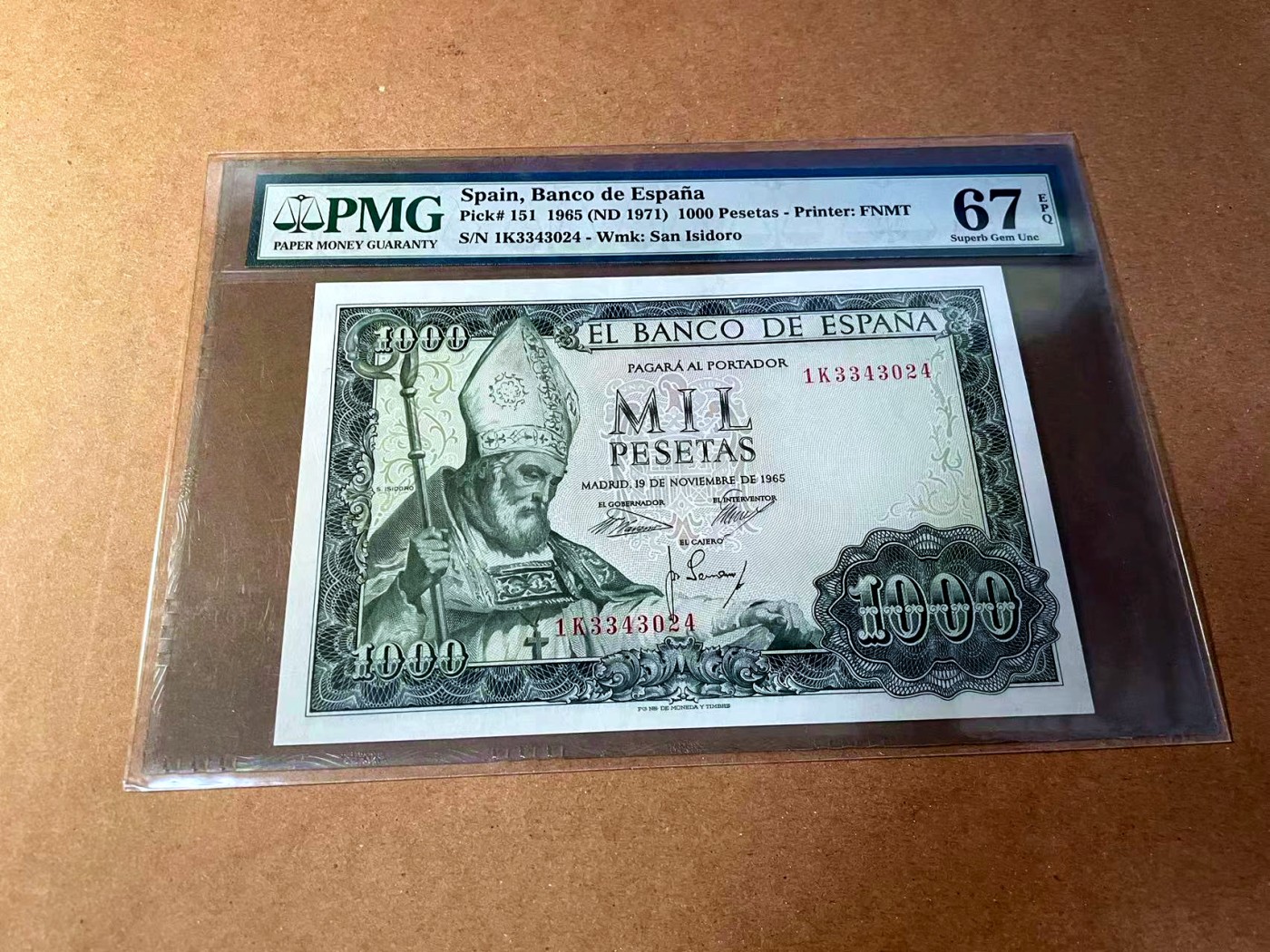 【Blue Auction】✨世界纸币精拍第461期【精】 西班牙 1965年1000比塞塔 PMG67EPQ高分 教皇