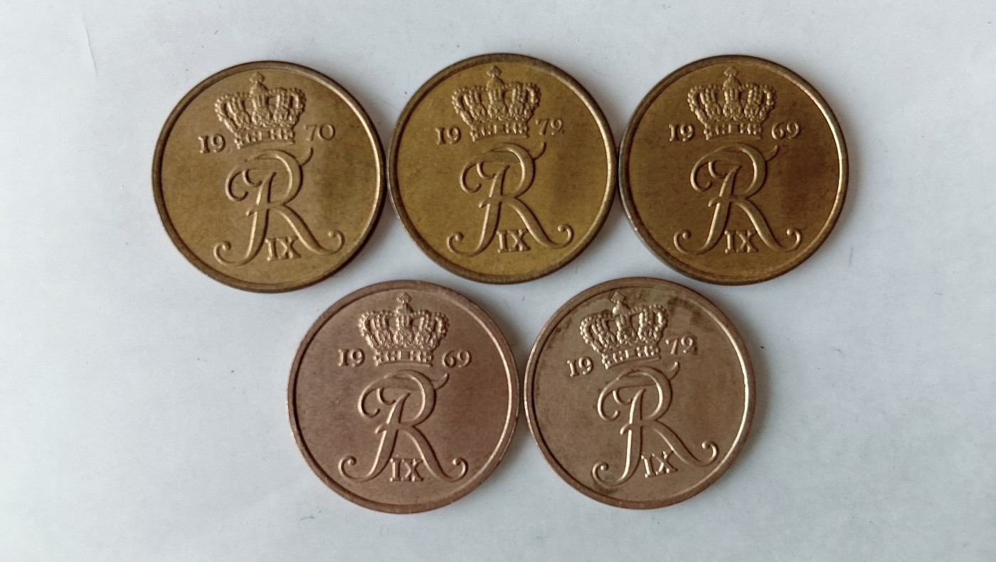 第一海外回流一元起拍收藏 散币专场 第78期 丹麦5欧尔铜币 5枚