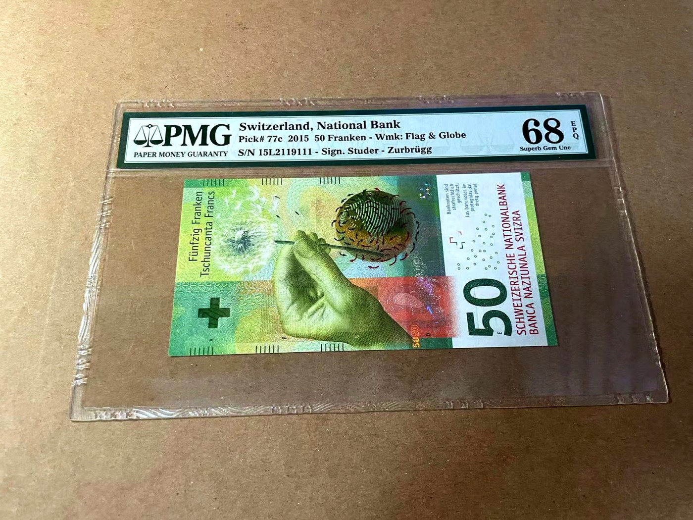 【Blue Auction】✨世界纸币精拍第461期【精】 【p77c 111豹子号无47 获奖钞】瑞士 2015年50法郎 PMG68EPQ 超高分
