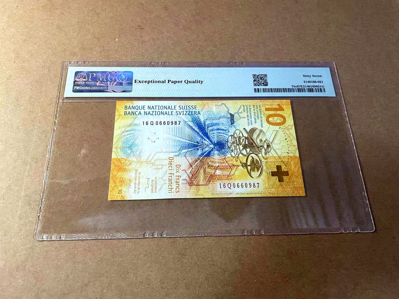 【Blue Auction】✨世界纸币精拍第461期【精】 【p75c】瑞士 2016年10法郎 PMG67EPQ 高分