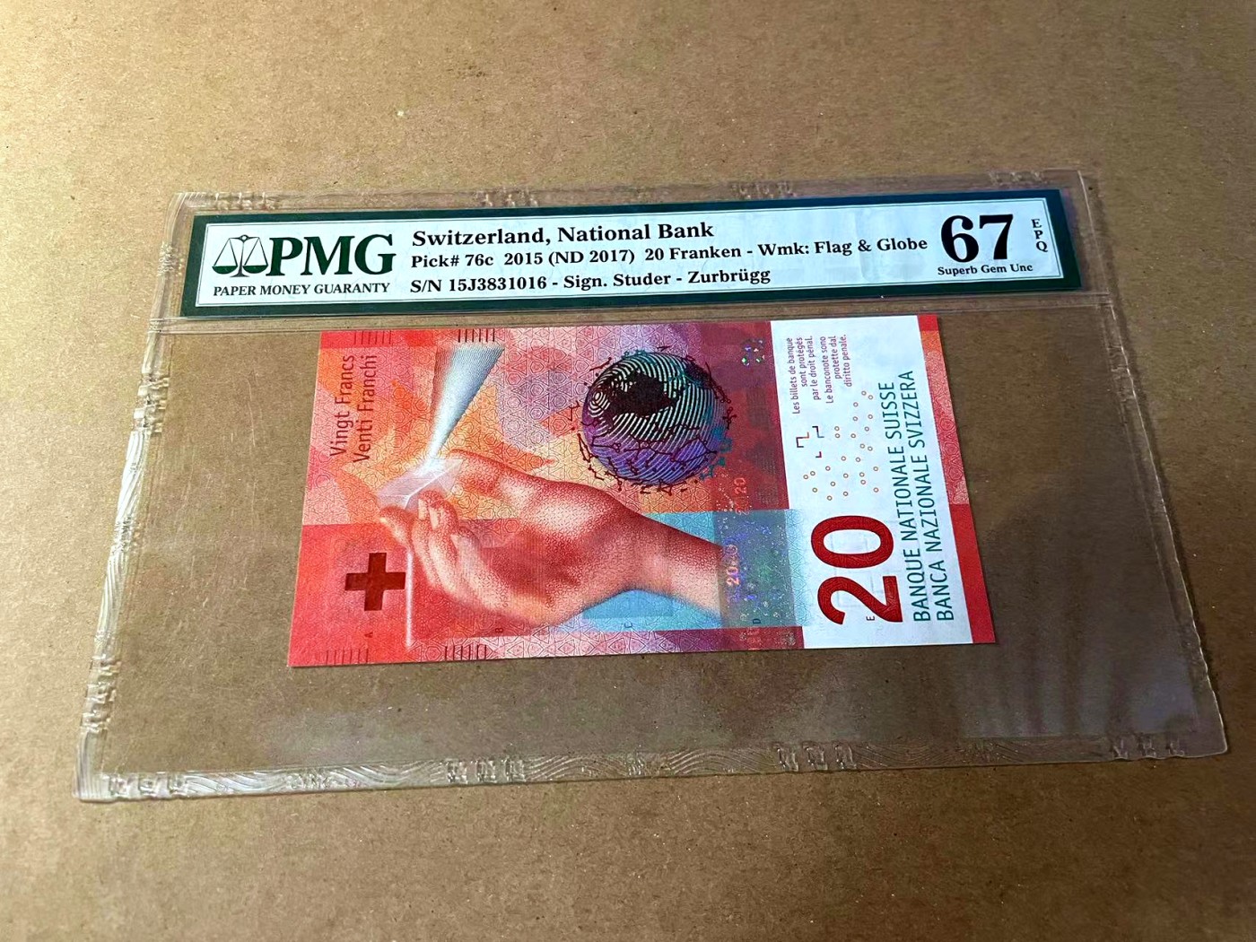 【Blue Auction】✨世界纸币精拍第461期【精】 【p76c 无47】瑞士 2015年20法郎 PMG67EPQ 高分
