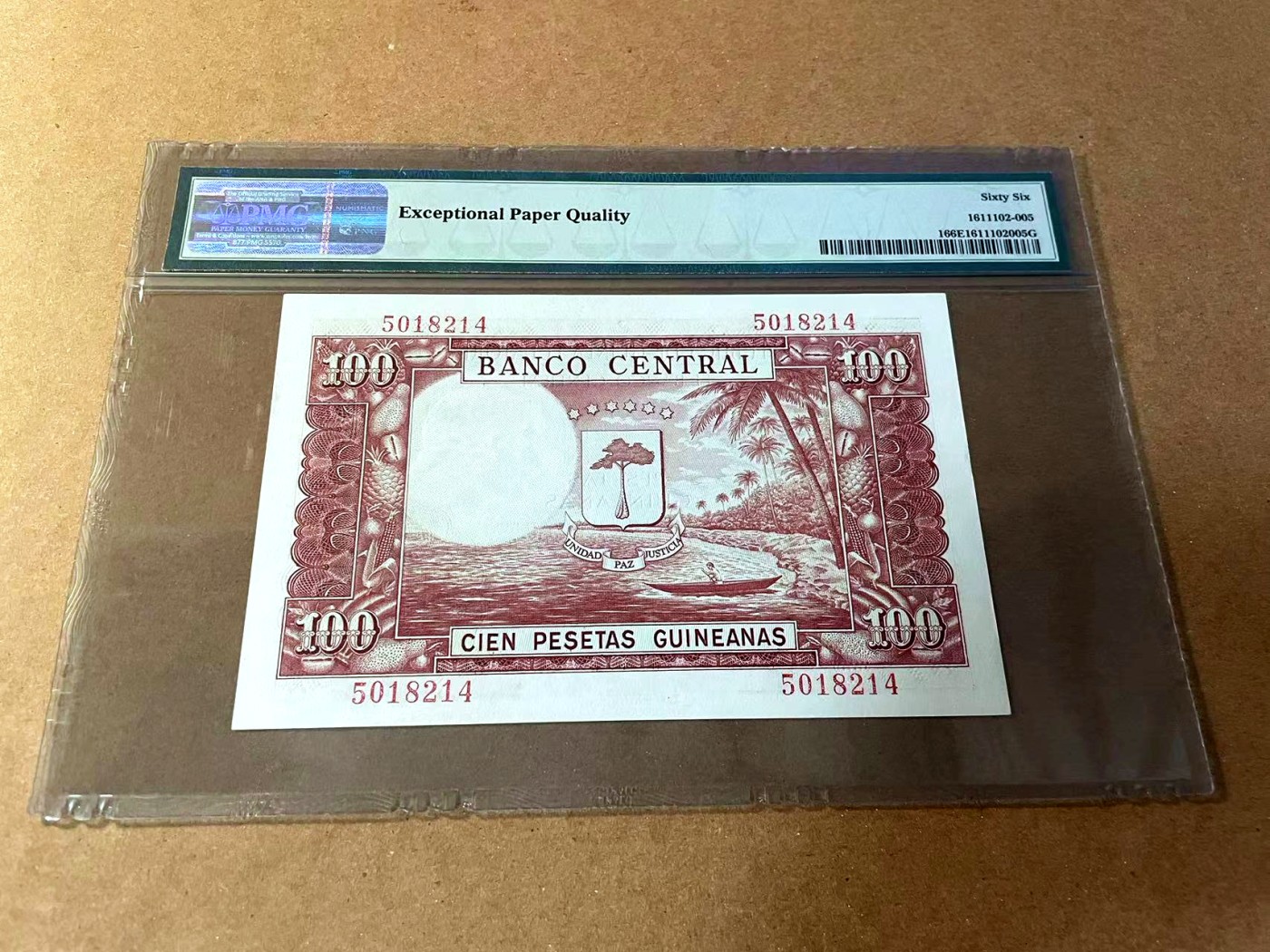 【Blue Auction】✨世界纸币精拍第461期【精】 【p1 无加盖版少见】赤道几内亚 1969年100比塞塔 PMG66EPQ 精美 
