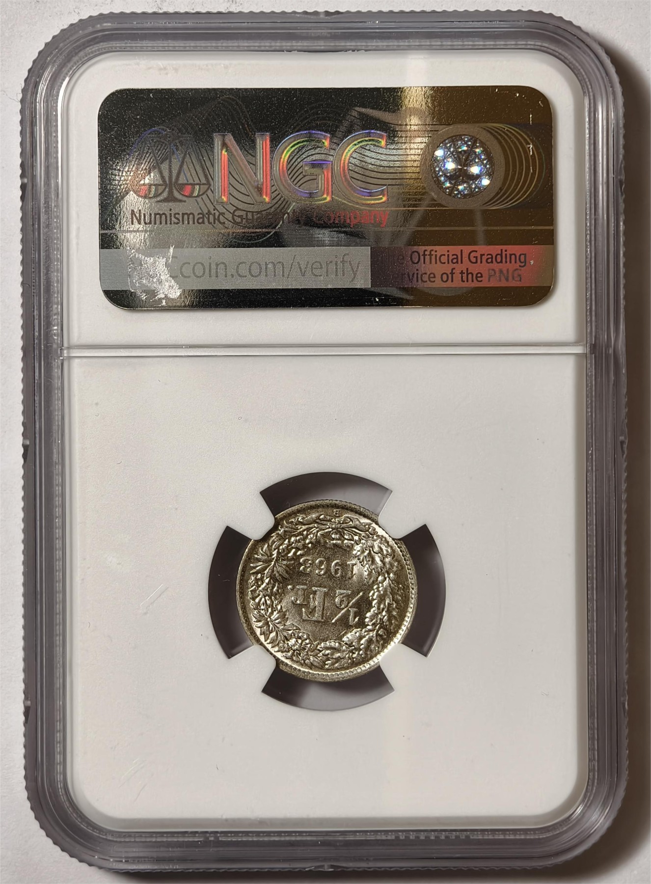 紫瑗钱币——第336期拍卖 瑞士 1963年 赫尔维蒂亚 1/2法郎 银币 NGC MS62