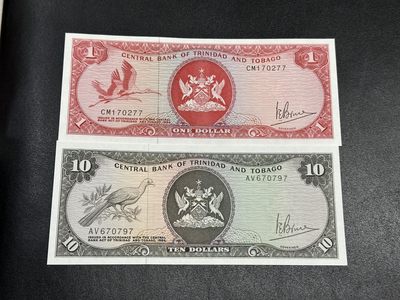 《外钞收藏家》第三百五十六期（美洲纸币专场） - 特立尼达和多巴哥1977年1/10元，套币2枚（P30/32）一个角压到轻微瑕疵