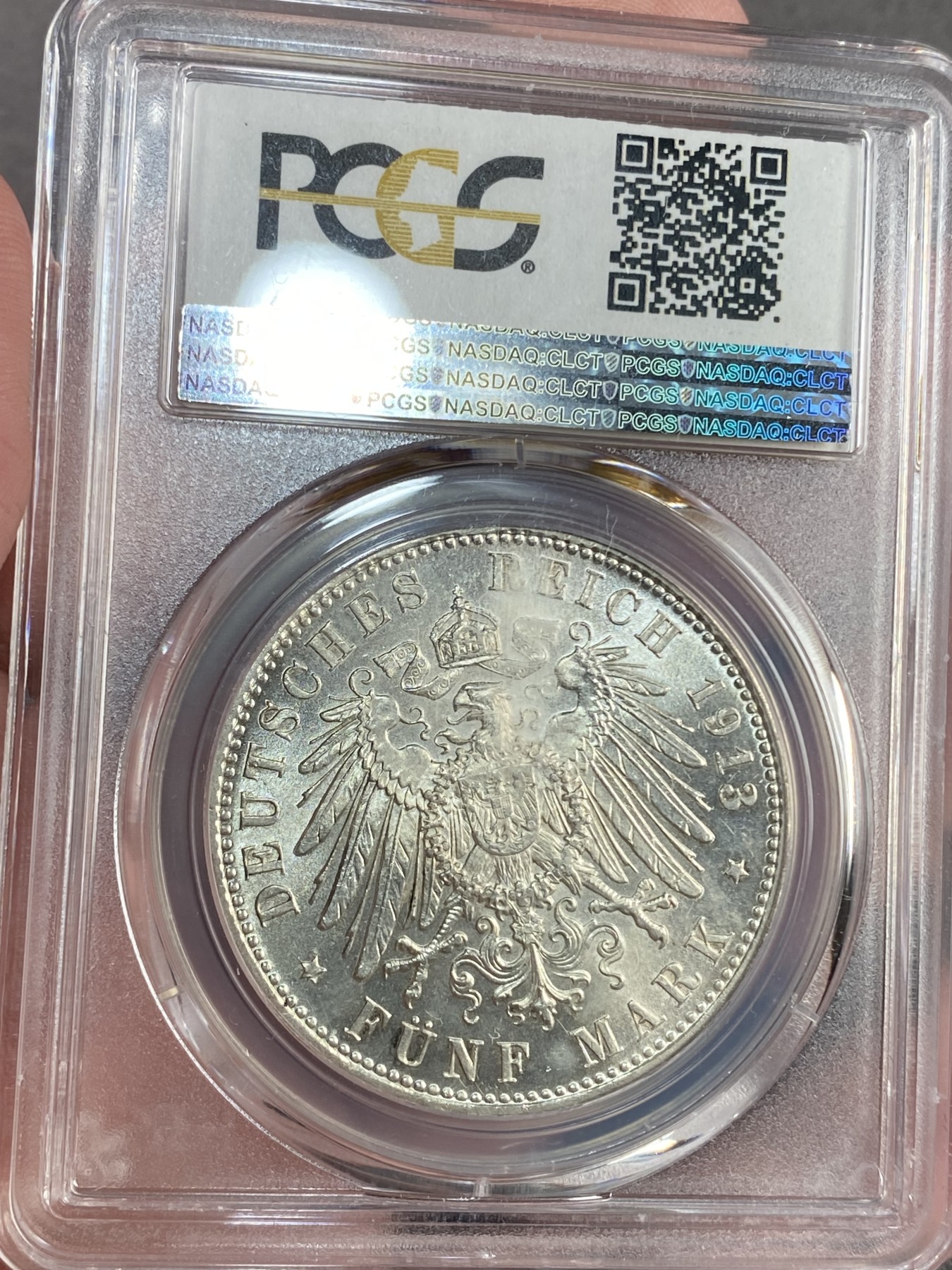 万国钱币拍卖第023期（金辉银韵之夜） PCGS MS63 1913年德国巴伐利亚疯王奥拓流通5马克 流通充分品种 BU状态非常诱人