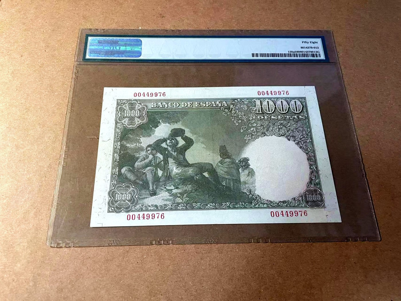 【Blue Auction】✨世界纸币精拍第461期【精】 西班牙 1949年1000比塞塔 PMG58 经典名画《饮酒者》