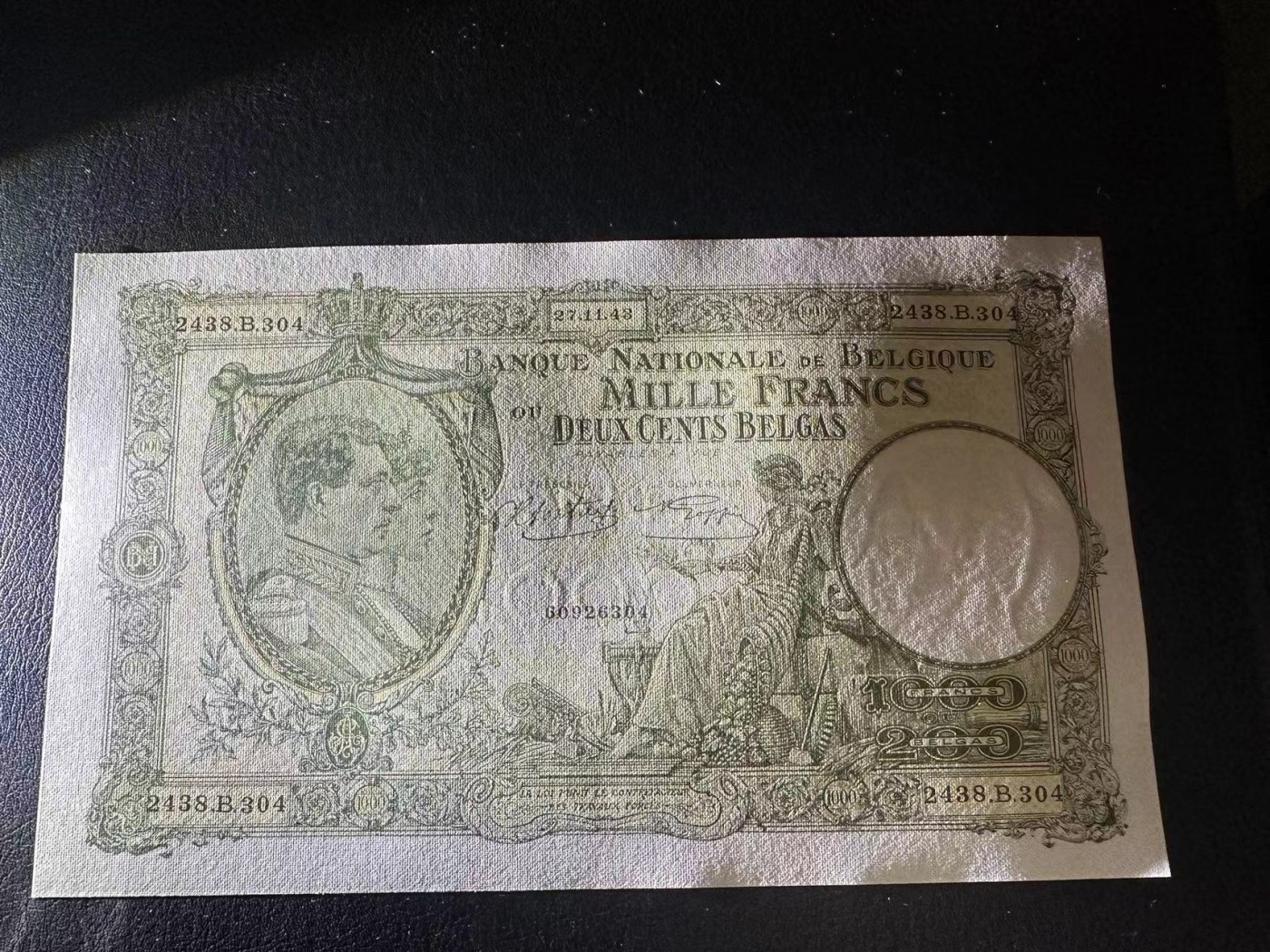 【Blue Auction】✨世界纸币精拍第461期【精】 比利时 1943年1000法郎 大票幅 UNC- 