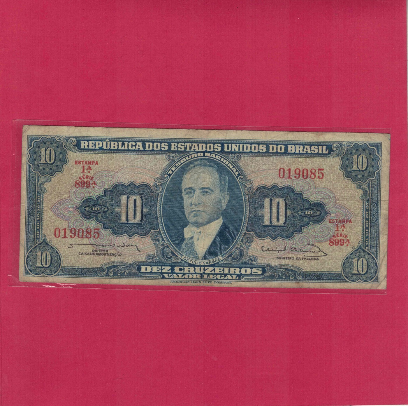 巴西1963年10克鲁塞罗 无47 P-167b 签名12 899序列 美洲纸币 实物图 八品