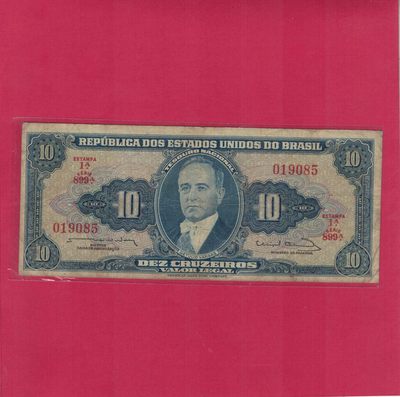 巴西1963年10克鲁塞罗 无47 P-167b 签名12 899序列 美洲纸币 实物图 八品 - 巴西1963年10克鲁塞罗 无47 P-167b 签名12 899序列 美洲纸币 实物图 八品