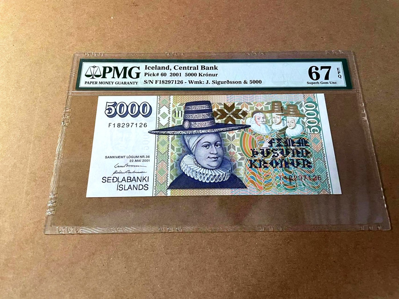 【Blue Auction】✨世界纸币精拍第461期【精】 冰岛 2001年5000克朗 PMG67EPQ 高分