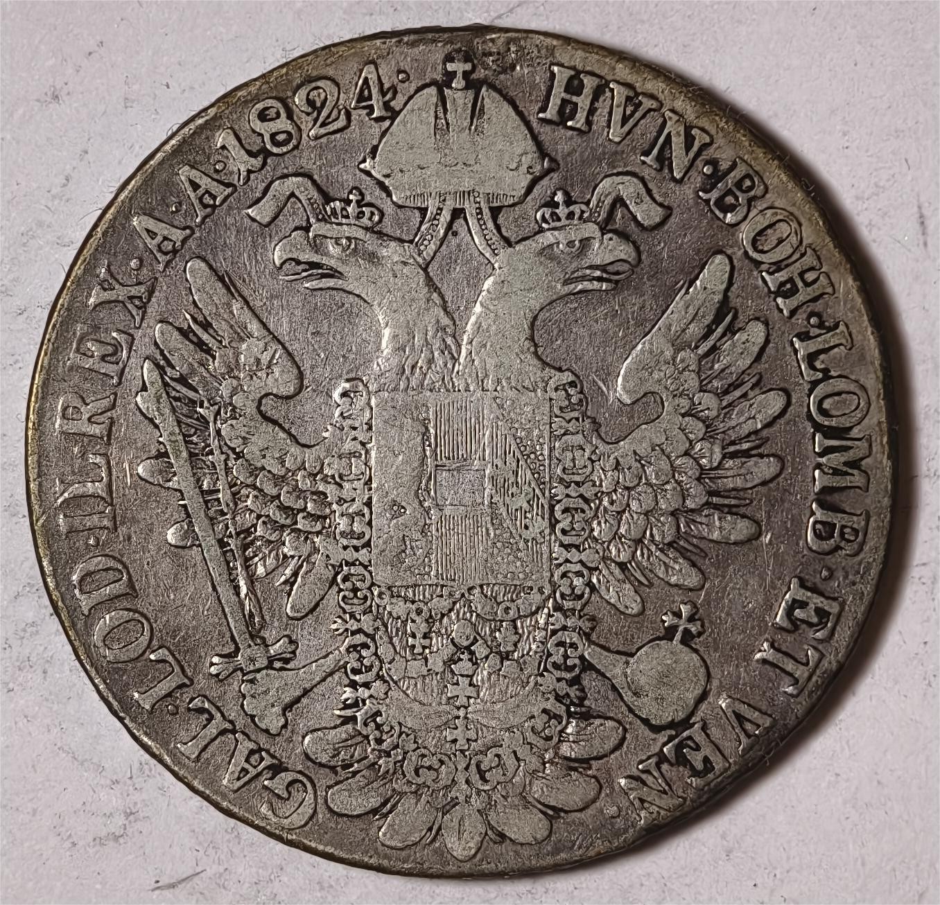 紫瑗钱币——第336期拍卖 奥匈帝国 1824年 B版 弗朗茨二世 1泰勒 28.06克 0.833银