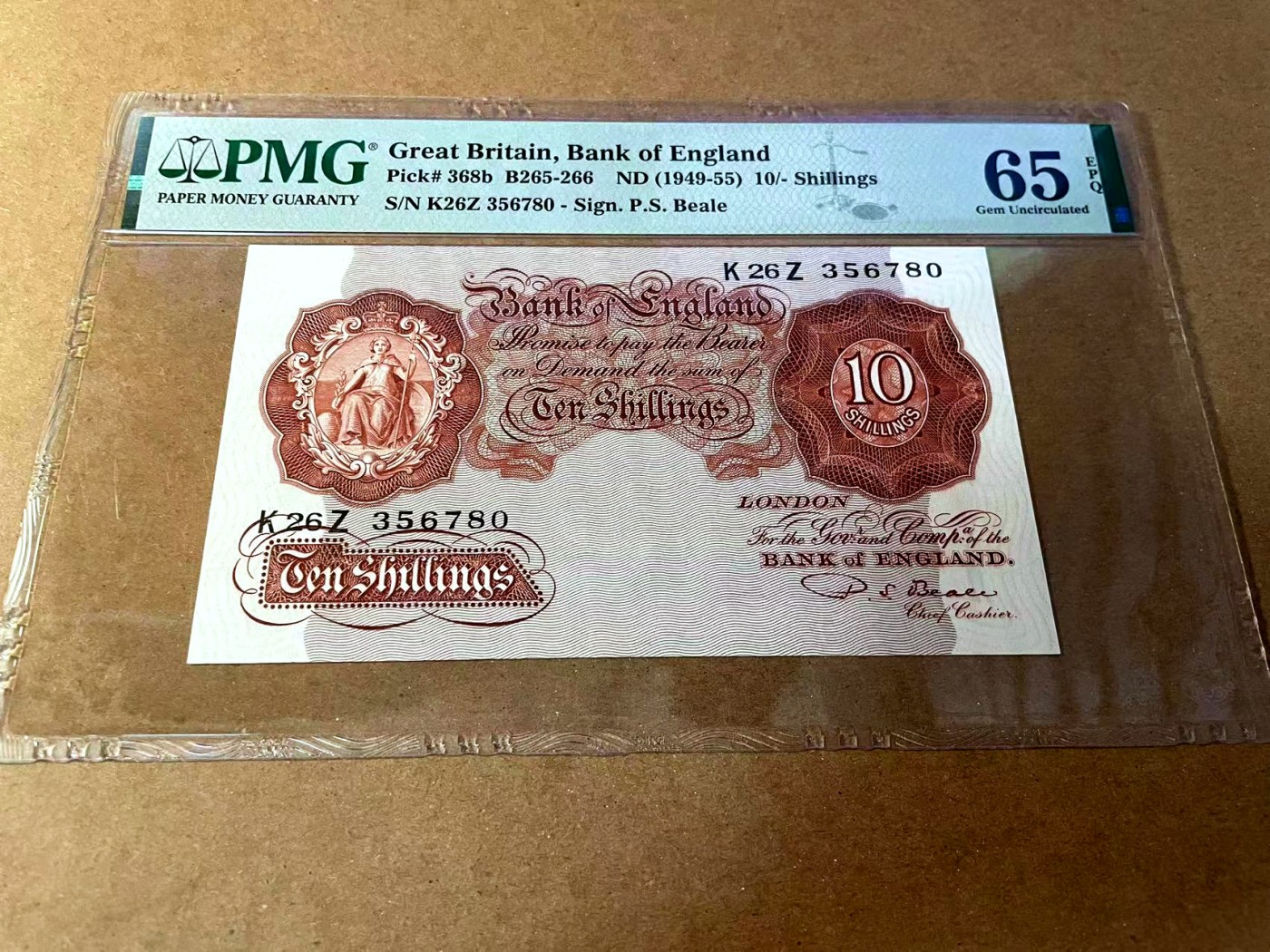 【Blue Auction】✨世界纸币精拍第461期【精】 英国 1949-55年10先令 PMG65EPQ