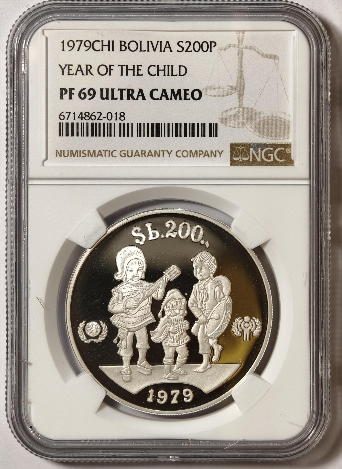 紫瑗钱币——第350期拍卖 玻利维亚 1979年 国际儿童年 200比索 银币 NGC PR69 UC