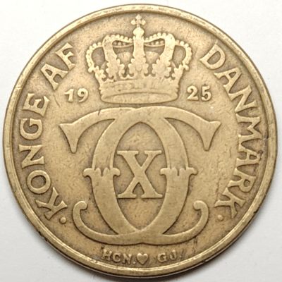 布加迪🐬～世界钱币🌾第 110 期 /  新西兰🇳🇿西班牙🇪🇸瑞士🇨🇭保加利亚🇧🇬等各国散币 - 丹麦🇩🇰 1925年 2克朗 31mm 克里斯蒂安十世
