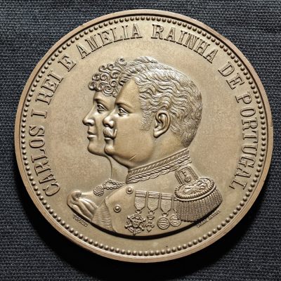 【德藏】世界币章拍卖第76期 (全场顺丰包邮) - 1908年 葡萄牙卡洛斯一世纪念大铜章 直径约：68mm，重约：149g