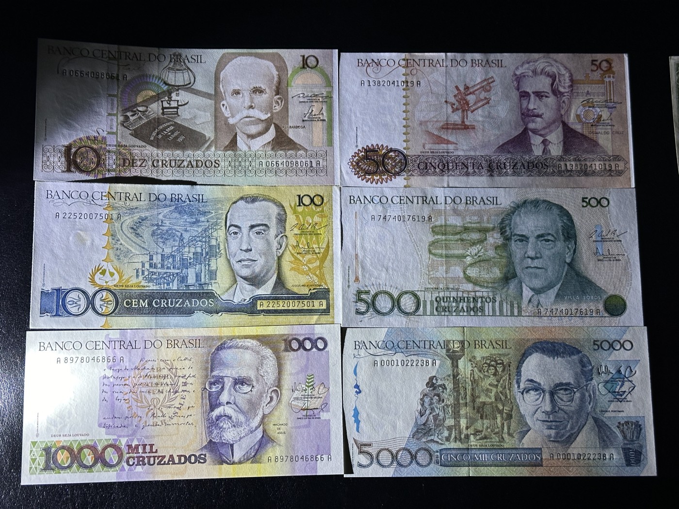 《外钞收藏家》第三百五十六期（美洲纸币专场） 巴西1986版套币10-5000，计6枚 全新 个别有潮
