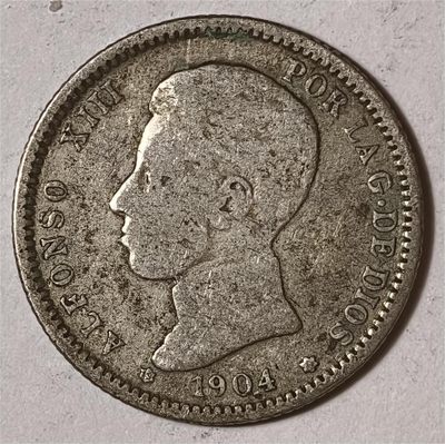 紫瑗钱币——第576期 - 西班牙 1904年 阿方索十三世 少年头 1比塞塔 5克 0.835银