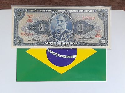 巴西1961年20克鲁塞罗 P-168a 签名9 816序列 尾8 美洲纸币 实物图 UNC - 巴西1961年20克鲁塞罗 P-168a 签名9 816序列 尾8 美洲纸币 实物图 UNC
