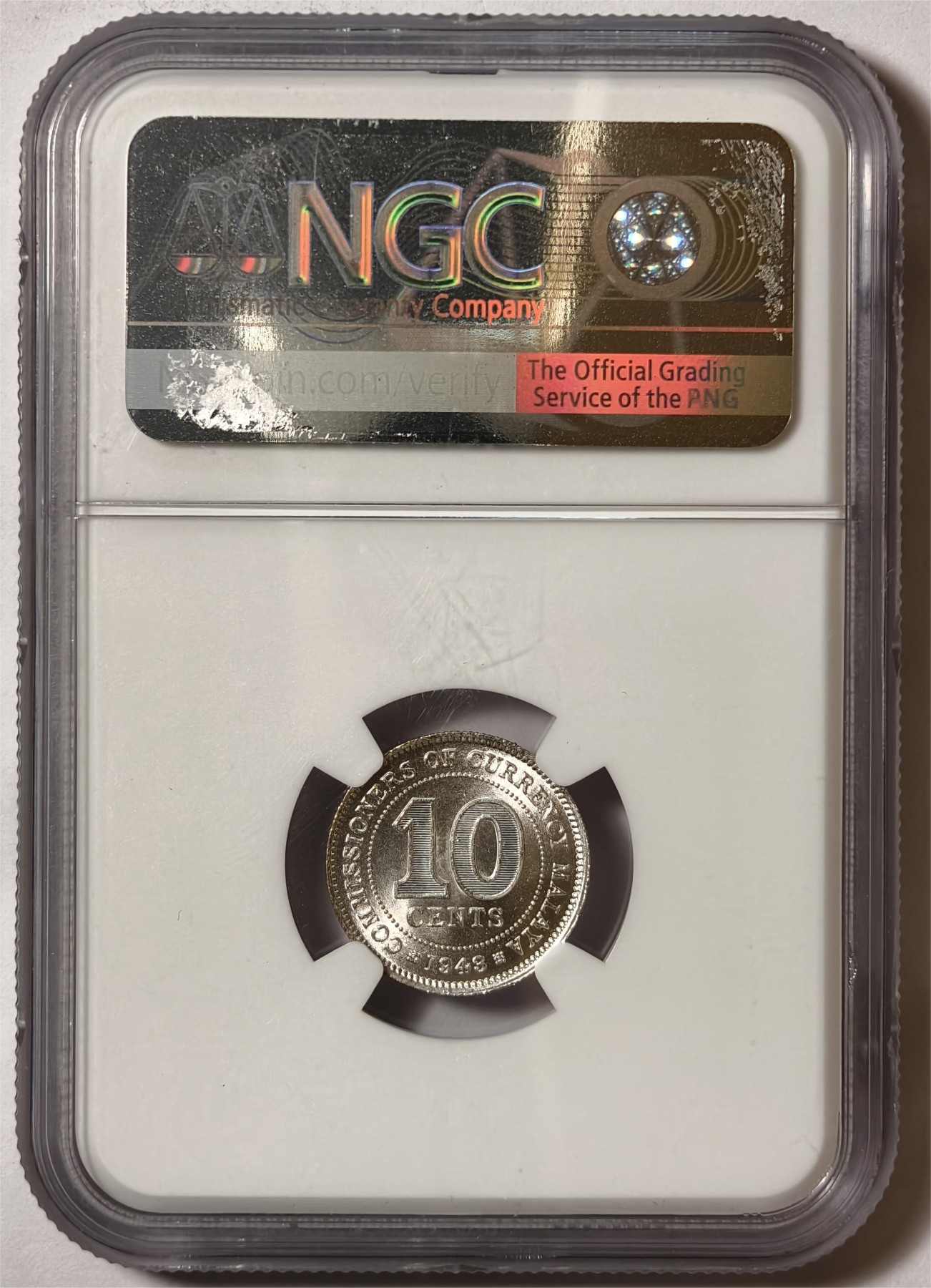 紫瑗钱币——第336期拍卖 马来亚 1943年 乔治六世 10分 银币 NGC MS64