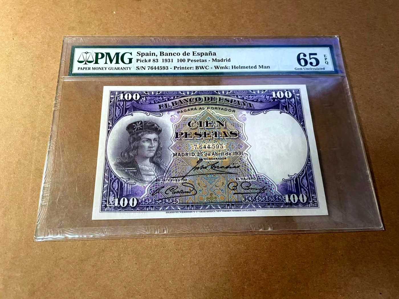 【Blue Auction】✨世界纸币精拍第461期【精】 西班牙 1931年100比塞塔 PMG65EPQ 经典名画