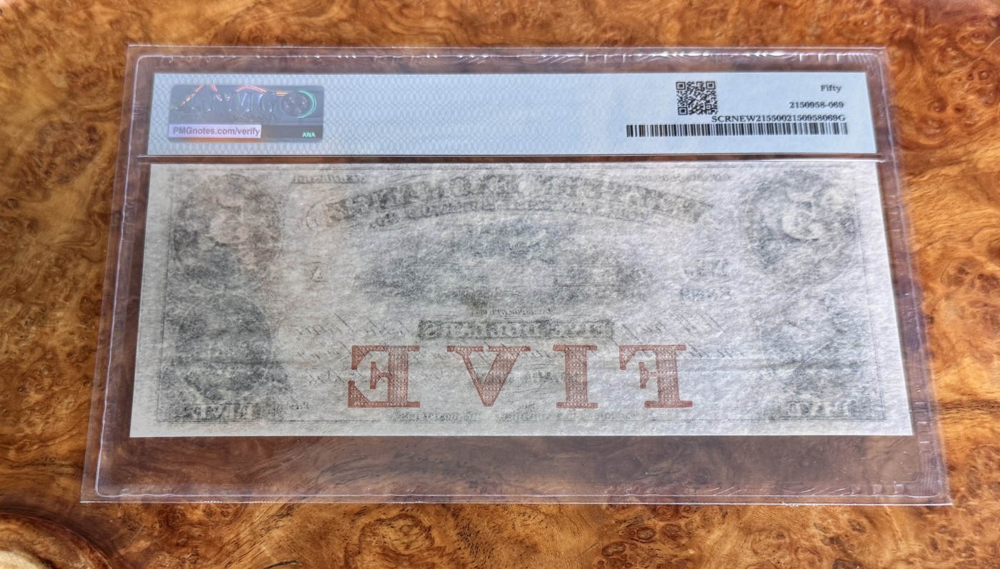 Chase Auction 第27期 - - 外钞、民国钞和人民币混合场！ 1857年美国西部兑换卷5美元，PMG50！