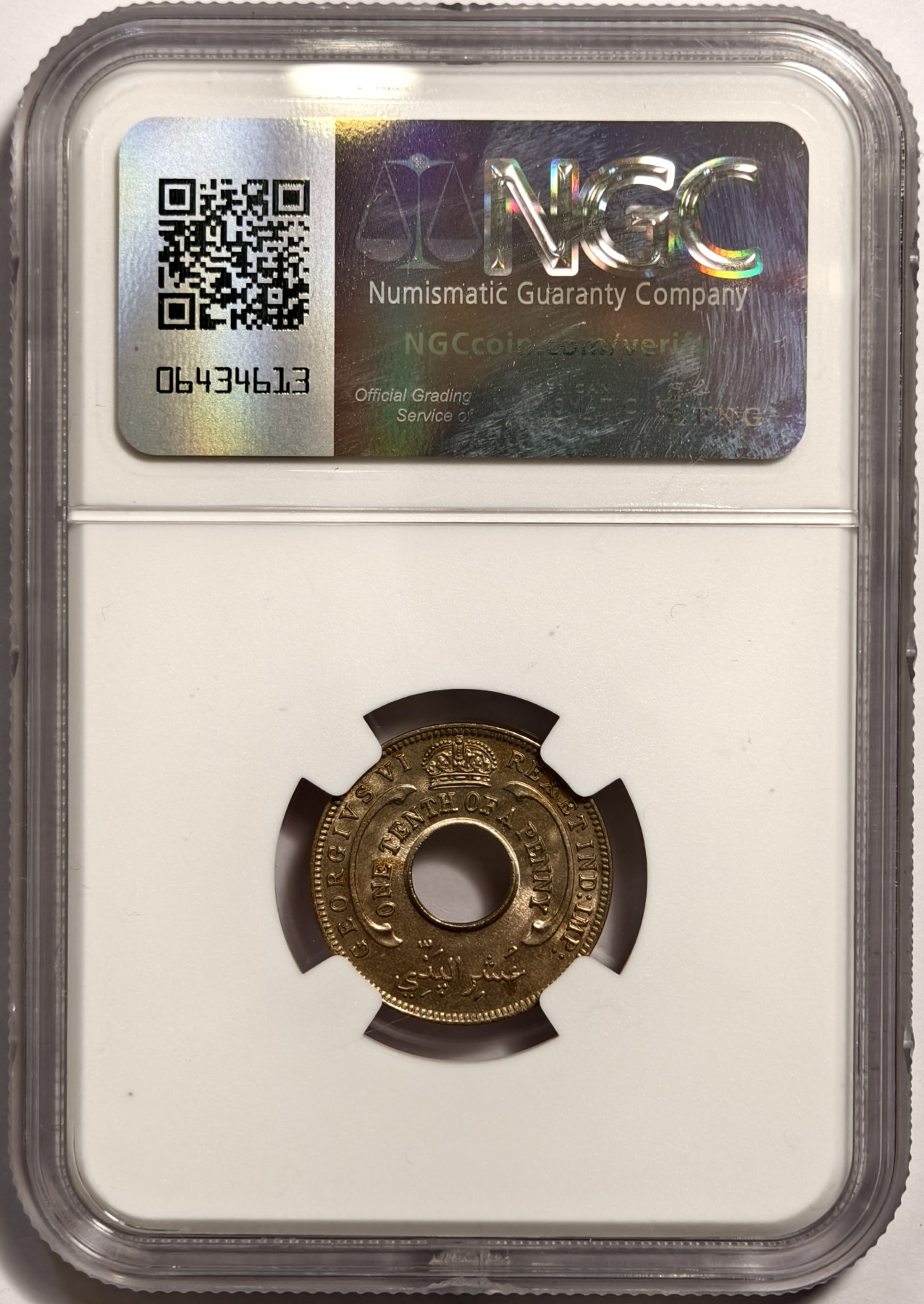 紫瑗钱币——第336期拍卖 英属西非 1938年 乔治六世 1/10便士 白铜币 NGC MS64