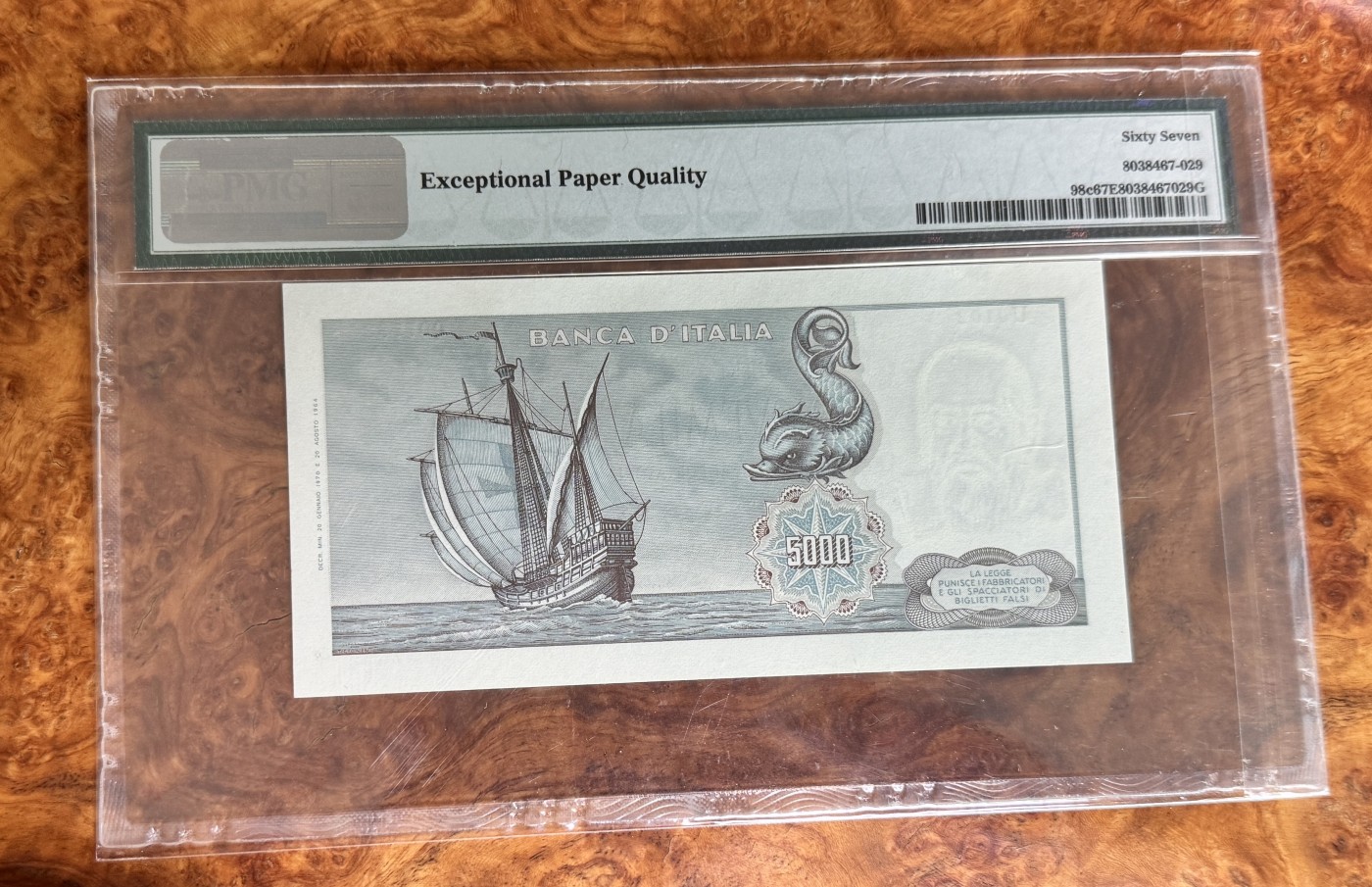 Chase Auction 第27期 - - 外钞、民国钞和人民币混合场！ 1970年意大利5000里拉，初版哥伦布，PMG67！
