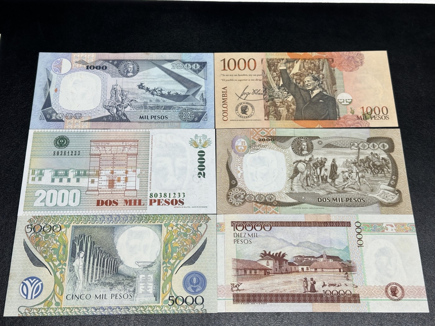 《外钞收藏家》第三百五十六期（美洲纸币专场） 哥伦比亚1000/1000/2000/2000/5000/10000比索，6枚 全新 有的有黄斑