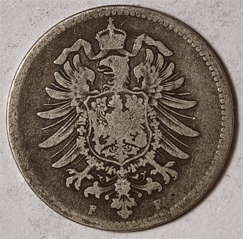 紫瑗钱币——第360期拍卖 德国 1874年 F版 第二帝国 短翅 1马克 5.5克 0.9银