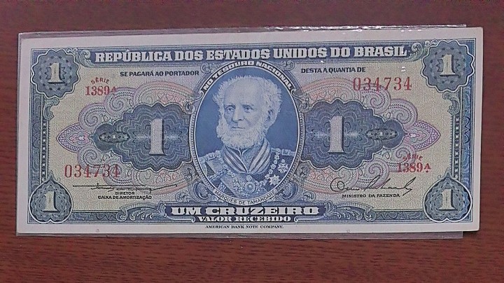 巴西1954年至1958年1克鲁塞罗 P-150a 签名2 1389序列 美洲 实物图 八五品