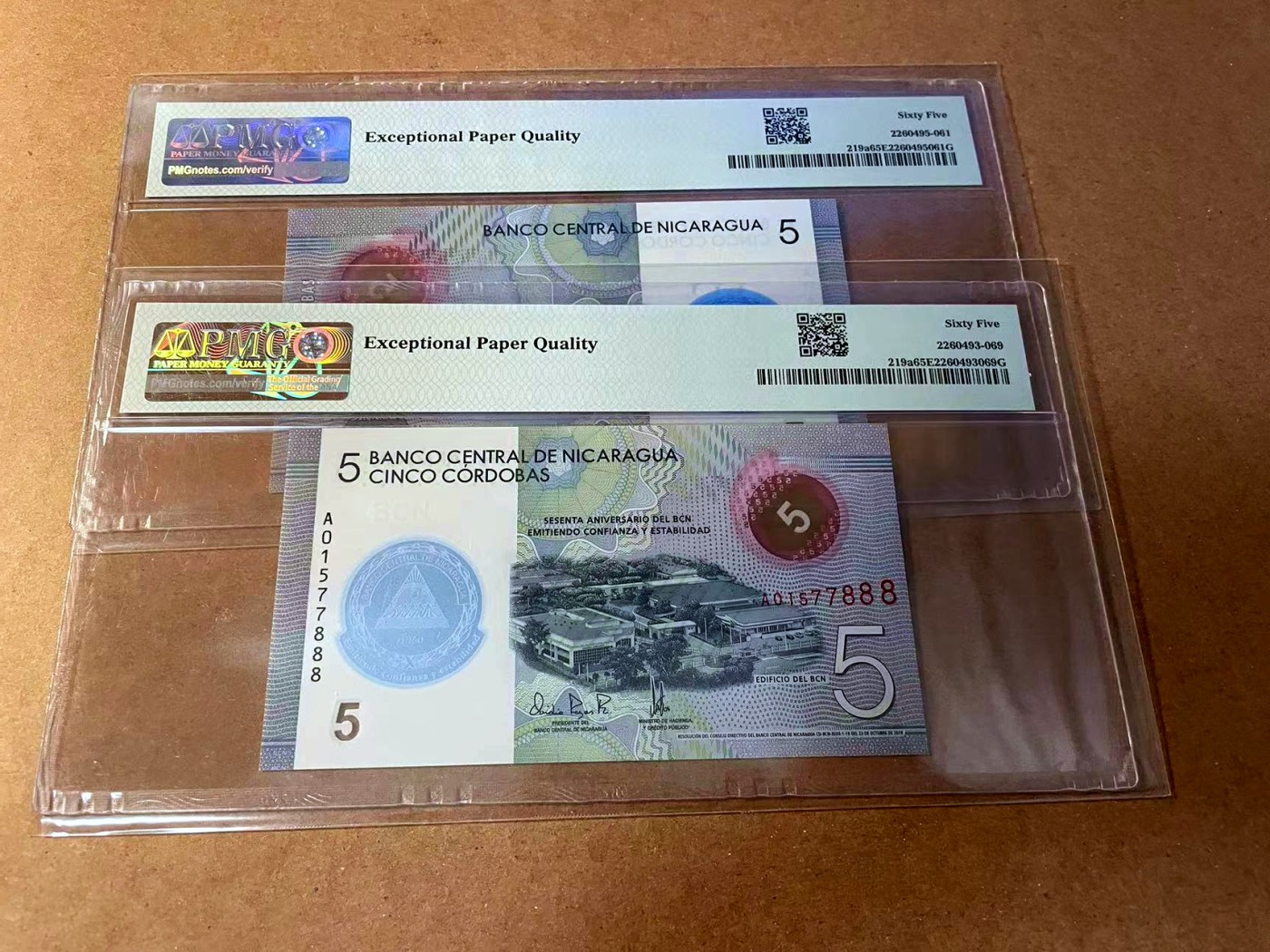 【Blue Auction】✨世界纸币精拍第461期【精】 【一组2张 888豹子号】尼加拉瓜 2019年5科多巴 PMG65EPQ 