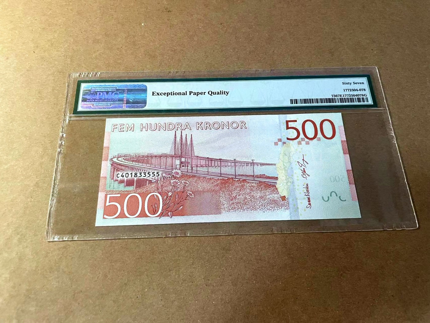 【Blue Auction】✨世界纸币精拍第461期【精】 【555豹子号】瑞典 2016年500克朗 PMG67EPQ 高分