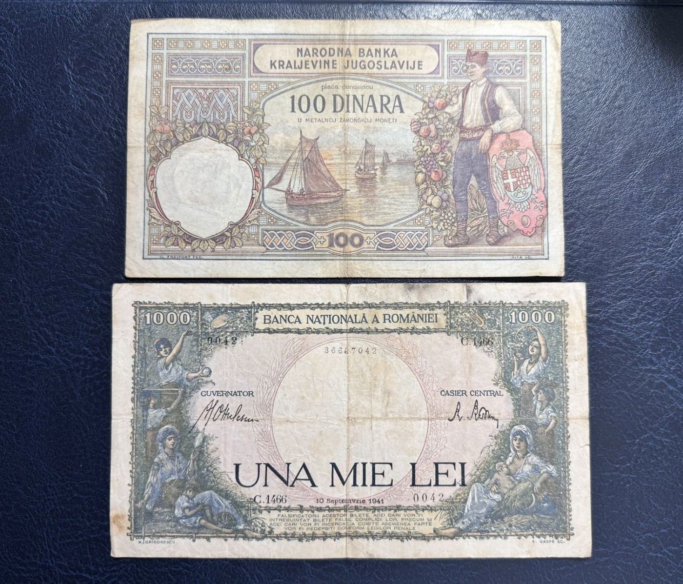 收藏联盟Quantum Auction 第337期拍卖  南斯拉夫1929年100第纳尔和罗马尼亚1941年1000列伊 品相如图 法属风格