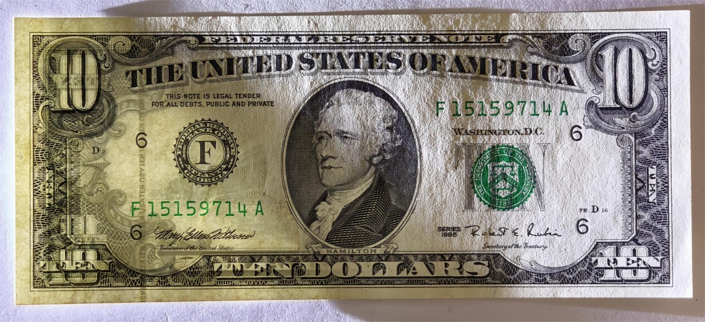 紫瑗钱币——第353期拍卖——纸币场 美国 1995年 F版 无序列 亚历山大·汉密尔顿 10美元 小头版 UNC