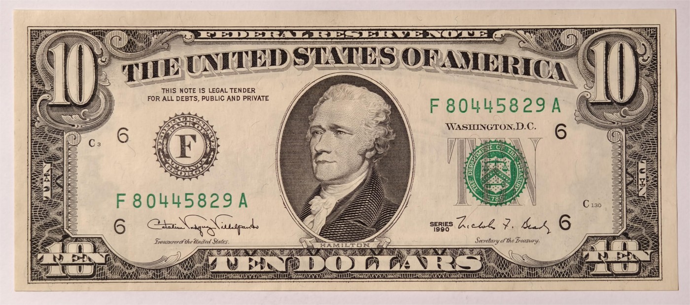 紫瑗钱币——第353期拍卖——纸币场 美国 1990年 F版 无序列 亚历山大·汉密尔顿 10美元 小头版 UNC